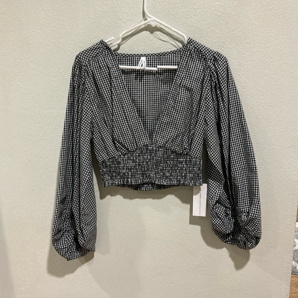 NWT Love 4 Truth plaid Puff Sleeve Top